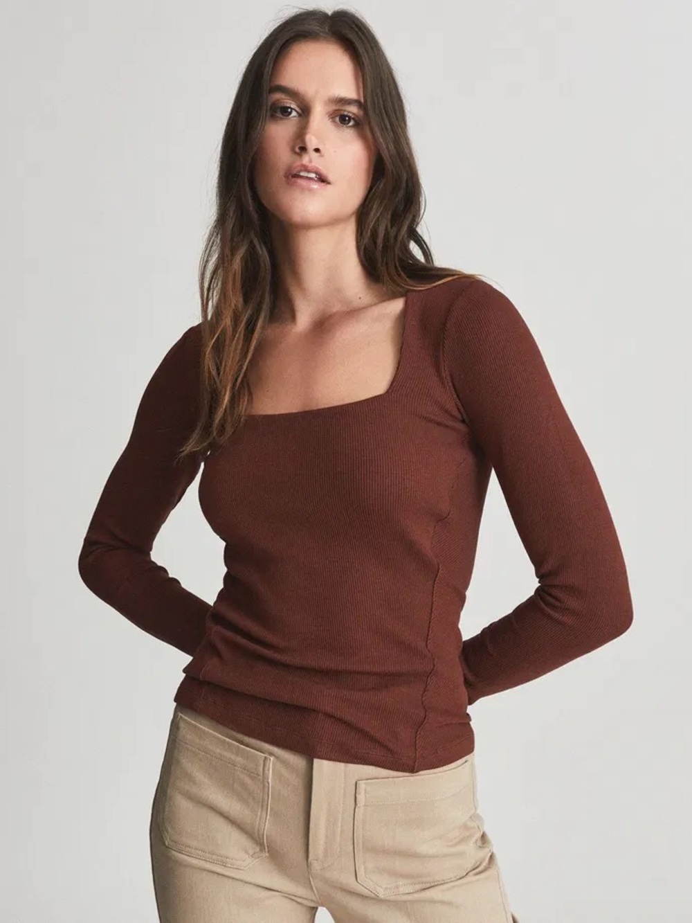 Reiss Dalia Squareneck Top in Rust